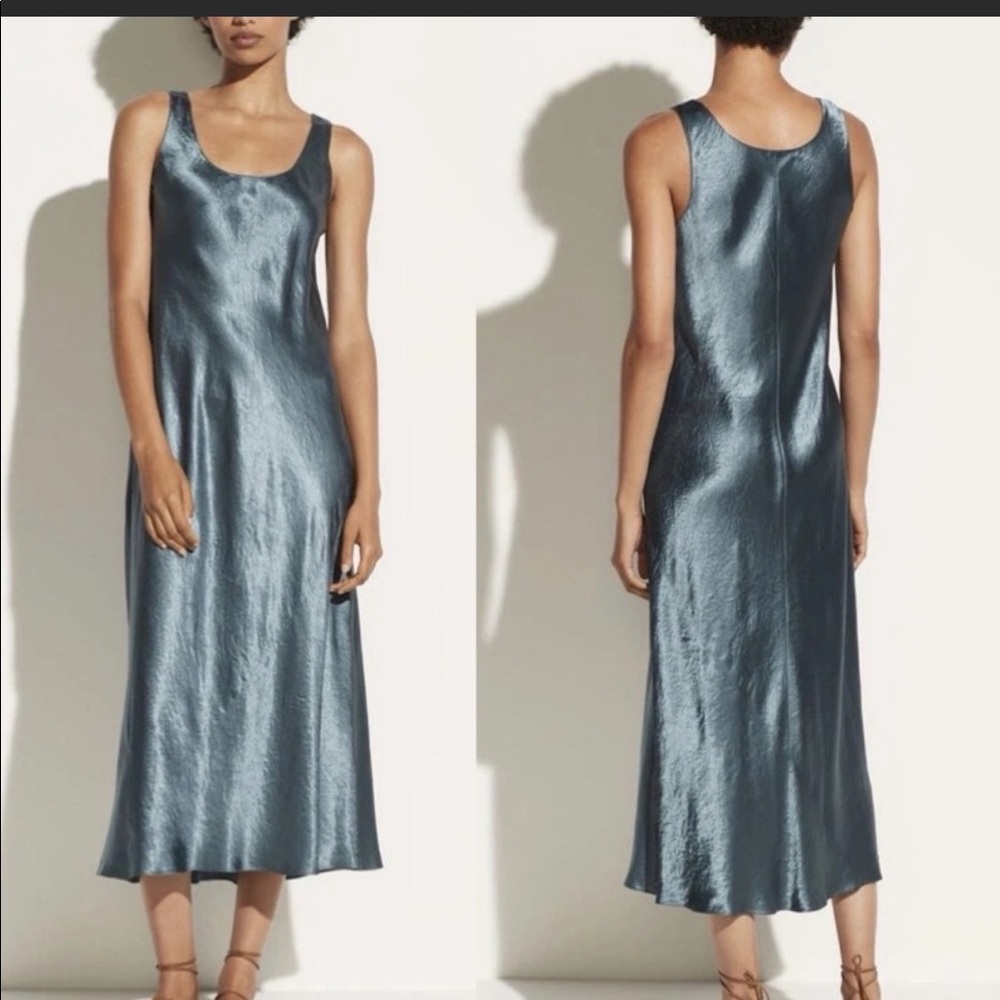 Vince Satin Tank Dress in Sea Leaf